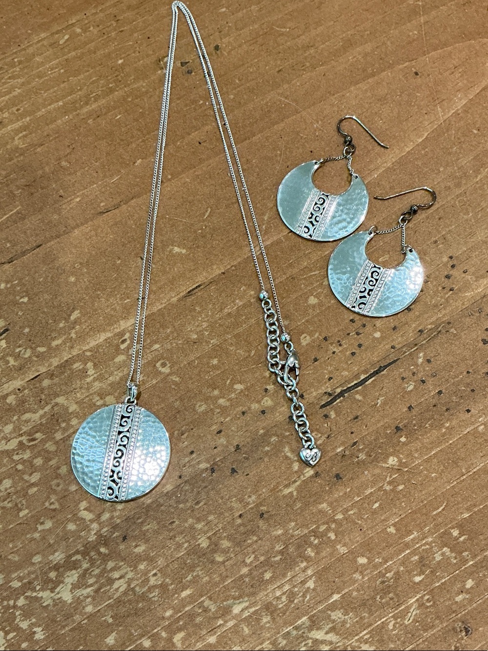 Brighton Mingle Hammered Disk Long Necklace & Earrings Set